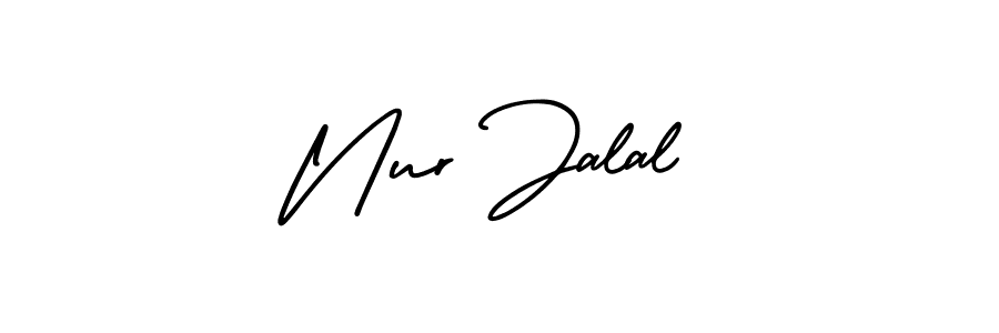This is the best signature style for the Nur Jalal name. Also you like these signature font (AmerikaSignatureDemo-Regular). Mix name signature. Nur Jalal signature style 3 images and pictures png