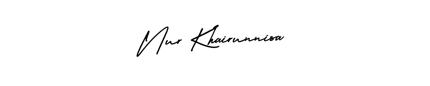 Also You can easily find your signature by using the search form. We will create Nur Khairunnisa name handwritten signature images for you free of cost using AmerikaSignatureDemo-Regular sign style. Nur Khairunnisa signature style 3 images and pictures png