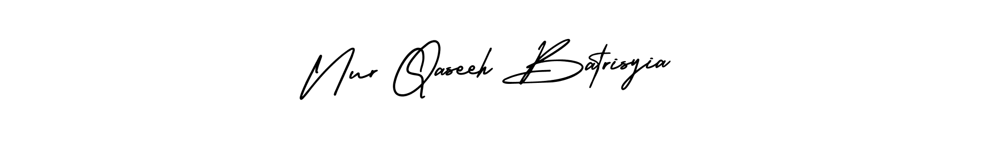 It looks lik you need a new signature style for name Nur Qaseeh Batrisyia. Design unique handwritten (AmerikaSignatureDemo-Regular) signature with our free signature maker in just a few clicks. Nur Qaseeh Batrisyia signature style 3 images and pictures png