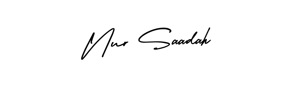 The best way (AmerikaSignatureDemo-Regular) to make a short signature is to pick only two or three words in your name. The name Nur Saadah include a total of six letters. For converting this name. Nur Saadah signature style 3 images and pictures png
