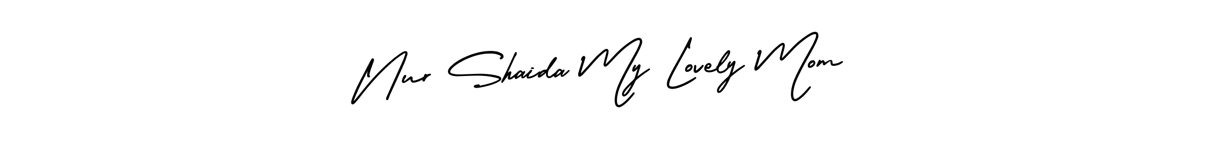 You should practise on your own different ways (AmerikaSignatureDemo-Regular) to write your name (Nur Shaida My Lovely Mom) in signature. don't let someone else do it for you. Nur Shaida My Lovely Mom signature style 3 images and pictures png