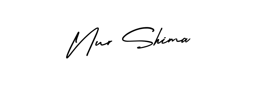 You should practise on your own different ways (AmerikaSignatureDemo-Regular) to write your name (Nur Shima) in signature. don't let someone else do it for you. Nur Shima signature style 3 images and pictures png