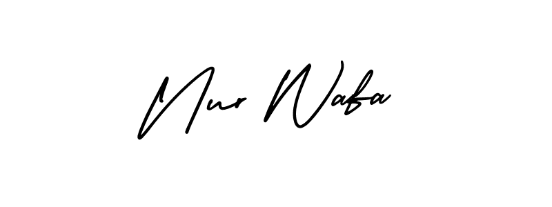 The best way (AmerikaSignatureDemo-Regular) to make a short signature is to pick only two or three words in your name. The name Nur Wafa include a total of six letters. For converting this name. Nur Wafa signature style 3 images and pictures png