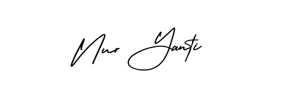 The best way (AmerikaSignatureDemo-Regular) to make a short signature is to pick only two or three words in your name. The name Nur Yanti include a total of six letters. For converting this name. Nur Yanti signature style 3 images and pictures png
