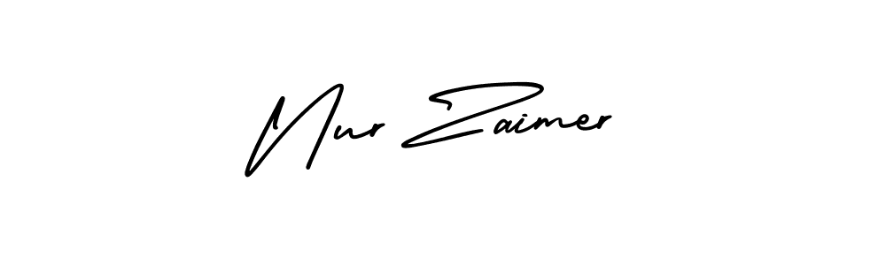 You should practise on your own different ways (AmerikaSignatureDemo-Regular) to write your name (Nur Zaimer) in signature. don't let someone else do it for you. Nur Zaimer signature style 3 images and pictures png