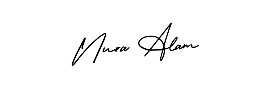 The best way (AmerikaSignatureDemo-Regular) to make a short signature is to pick only two or three words in your name. The name Nura Alam include a total of six letters. For converting this name. Nura Alam signature style 3 images and pictures png