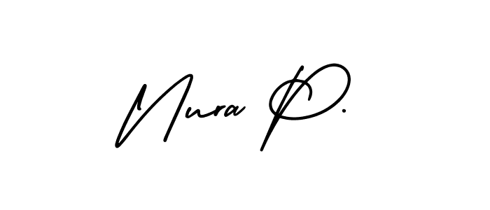 The best way (AmerikaSignatureDemo-Regular) to make a short signature is to pick only two or three words in your name. The name Nura P. include a total of six letters. For converting this name. Nura P. signature style 3 images and pictures png