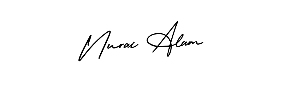 You should practise on your own different ways (AmerikaSignatureDemo-Regular) to write your name (Nurai Alam) in signature. don't let someone else do it for you. Nurai Alam signature style 3 images and pictures png