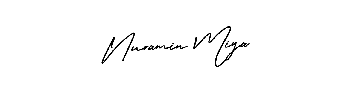 This is the best signature style for the Nuramin Miya name. Also you like these signature font (AmerikaSignatureDemo-Regular). Mix name signature. Nuramin Miya signature style 3 images and pictures png
