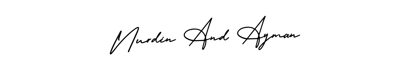 The best way (AmerikaSignatureDemo-Regular) to make a short signature is to pick only two or three words in your name. The name Nurdin And Ayman include a total of six letters. For converting this name. Nurdin And Ayman signature style 3 images and pictures png