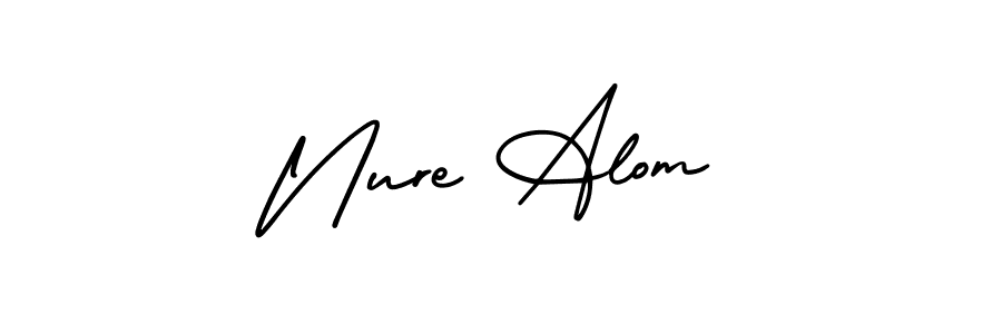 You should practise on your own different ways (AmerikaSignatureDemo-Regular) to write your name (Nure Alom) in signature. don't let someone else do it for you. Nure Alom signature style 3 images and pictures png