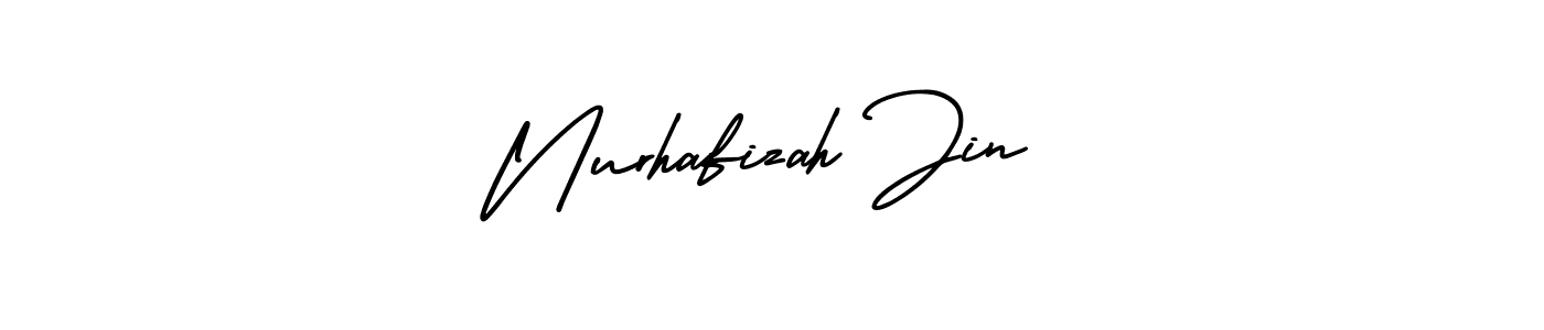 You should practise on your own different ways (AmerikaSignatureDemo-Regular) to write your name (Nurhafizah Jin) in signature. don't let someone else do it for you. Nurhafizah Jin signature style 3 images and pictures png