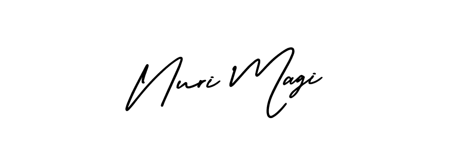 You should practise on your own different ways (AmerikaSignatureDemo-Regular) to write your name (Nuri Magi) in signature. don't let someone else do it for you. Nuri Magi signature style 3 images and pictures png