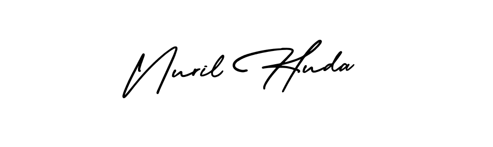 You should practise on your own different ways (AmerikaSignatureDemo-Regular) to write your name (Nuril Huda) in signature. don't let someone else do it for you. Nuril Huda signature style 3 images and pictures png