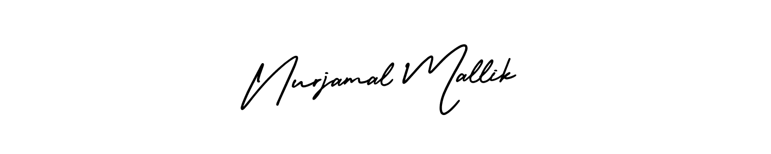 You should practise on your own different ways (AmerikaSignatureDemo-Regular) to write your name (Nurjamal Mallik) in signature. don't let someone else do it for you. Nurjamal Mallik signature style 3 images and pictures png