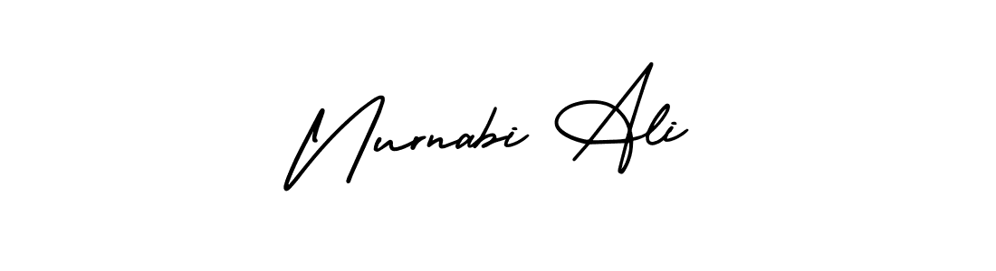The best way (AmerikaSignatureDemo-Regular) to make a short signature is to pick only two or three words in your name. The name Nurnabi Ali include a total of six letters. For converting this name. Nurnabi Ali signature style 3 images and pictures png