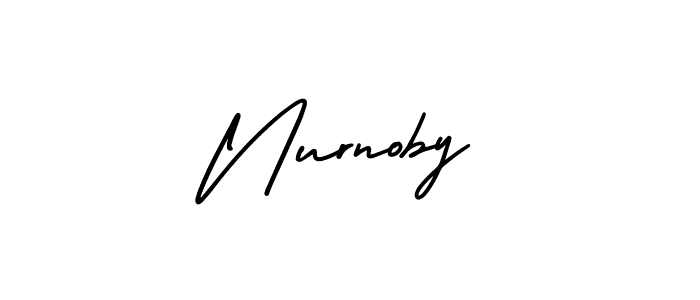 You should practise on your own different ways (AmerikaSignatureDemo-Regular) to write your name (Nurnoby) in signature. don't let someone else do it for you. Nurnoby signature style 3 images and pictures png