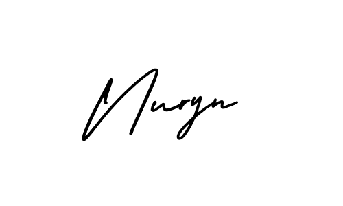 You should practise on your own different ways (AmerikaSignatureDemo-Regular) to write your name (Nuryn) in signature. don't let someone else do it for you. Nuryn signature style 3 images and pictures png