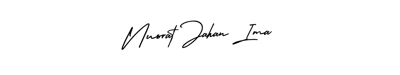 The best way (AmerikaSignatureDemo-Regular) to make a short signature is to pick only two or three words in your name. The name Nusrat Jahan Ima include a total of six letters. For converting this name. Nusrat Jahan Ima signature style 3 images and pictures png