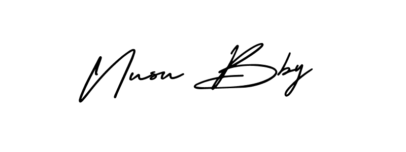 How to make Nusu Bby name signature. Use AmerikaSignatureDemo-Regular style for creating short signs online. This is the latest handwritten sign. Nusu Bby signature style 3 images and pictures png