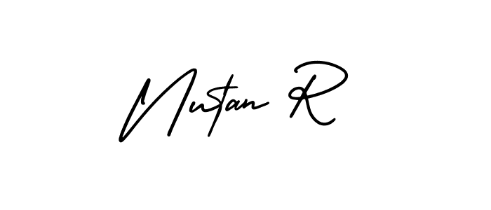 How to make Nutan R name signature. Use AmerikaSignatureDemo-Regular style for creating short signs online. This is the latest handwritten sign. Nutan R signature style 3 images and pictures png