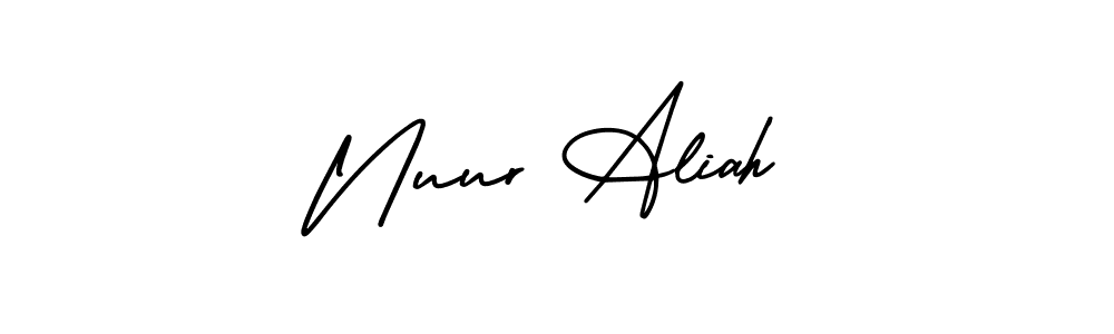 Similarly AmerikaSignatureDemo-Regular is the best handwritten signature design. Signature creator online .You can use it as an online autograph creator for name Nuur Aliah. Nuur Aliah signature style 3 images and pictures png