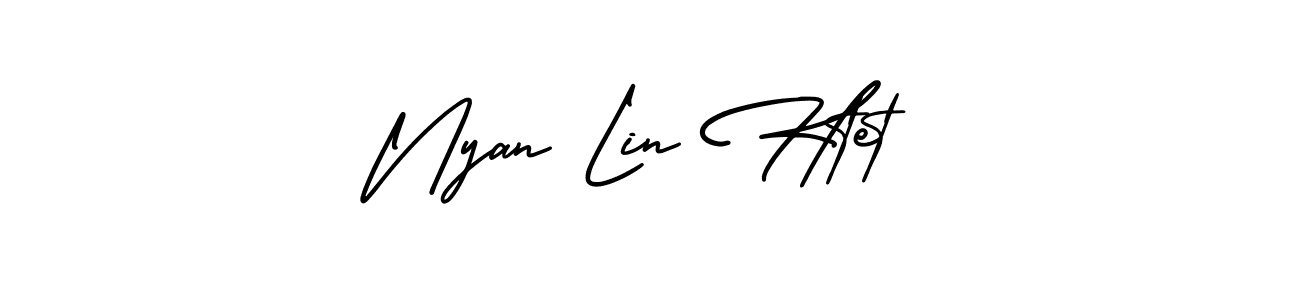 The best way (AmerikaSignatureDemo-Regular) to make a short signature is to pick only two or three words in your name. The name Nyan Lin Htet include a total of six letters. For converting this name. Nyan Lin Htet signature style 3 images and pictures png