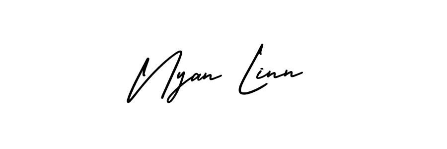 You should practise on your own different ways (AmerikaSignatureDemo-Regular) to write your name (Nyan Linn) in signature. don't let someone else do it for you. Nyan Linn signature style 3 images and pictures png