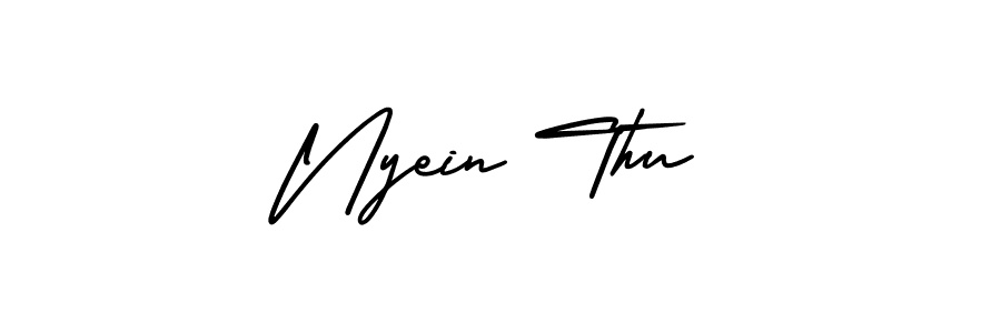 You should practise on your own different ways (AmerikaSignatureDemo-Regular) to write your name (Nyein Thu) in signature. don't let someone else do it for you. Nyein Thu signature style 3 images and pictures png