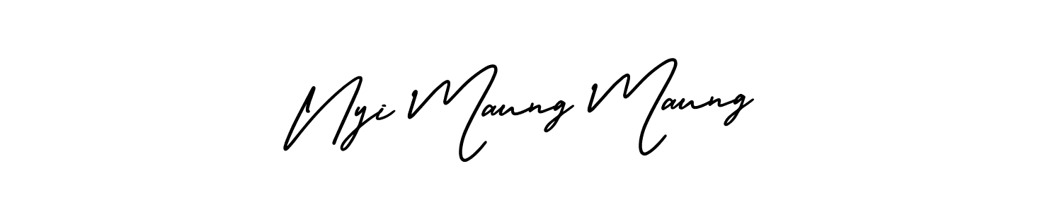 The best way (AmerikaSignatureDemo-Regular) to make a short signature is to pick only two or three words in your name. The name Nyi Maung Maung include a total of six letters. For converting this name. Nyi Maung Maung signature style 3 images and pictures png