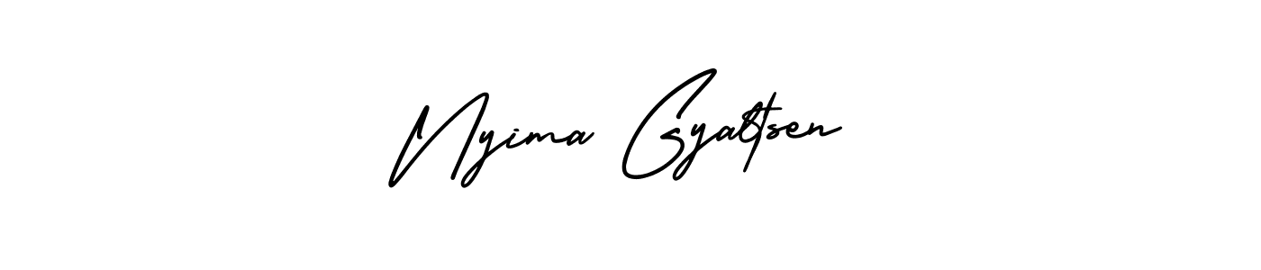 This is the best signature style for the Nyima Gyaltsen name. Also you like these signature font (AmerikaSignatureDemo-Regular). Mix name signature. Nyima Gyaltsen signature style 3 images and pictures png