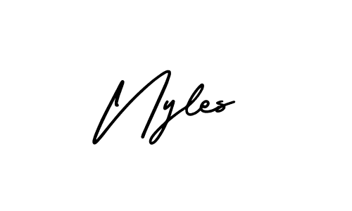 How to make Nyles signature? AmerikaSignatureDemo-Regular is a professional autograph style. Create handwritten signature for Nyles name. Nyles signature style 3 images and pictures png