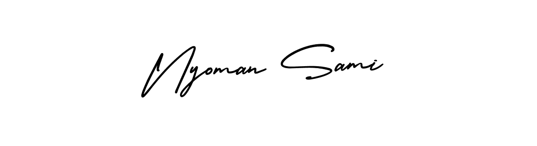 Make a short Nyoman Sami signature style. Manage your documents anywhere anytime using AmerikaSignatureDemo-Regular. Create and add eSignatures, submit forms, share and send files easily. Nyoman Sami signature style 3 images and pictures png