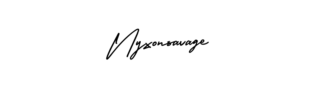 You should practise on your own different ways (AmerikaSignatureDemo-Regular) to write your name (Nyxonsavage) in signature. don't let someone else do it for you. Nyxonsavage signature style 3 images and pictures png