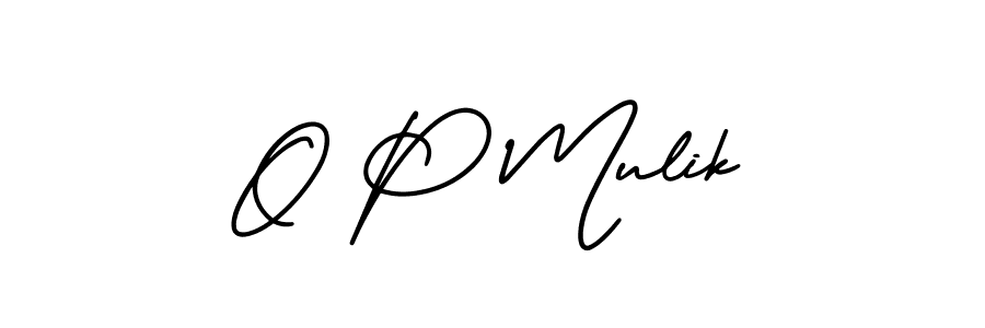 The best way (AmerikaSignatureDemo-Regular) to make a short signature is to pick only two or three words in your name. The name O P Mulik include a total of six letters. For converting this name. O P Mulik signature style 3 images and pictures png