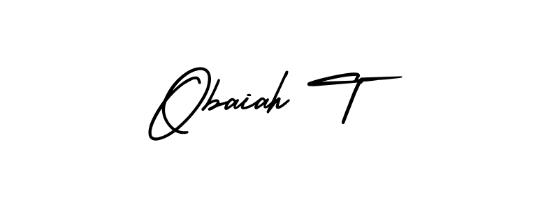 You should practise on your own different ways (AmerikaSignatureDemo-Regular) to write your name (Obaiah T) in signature. don't let someone else do it for you. Obaiah T signature style 3 images and pictures png