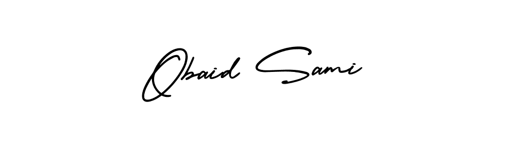 The best way (AmerikaSignatureDemo-Regular) to make a short signature is to pick only two or three words in your name. The name Obaid Sami include a total of six letters. For converting this name. Obaid Sami signature style 3 images and pictures png