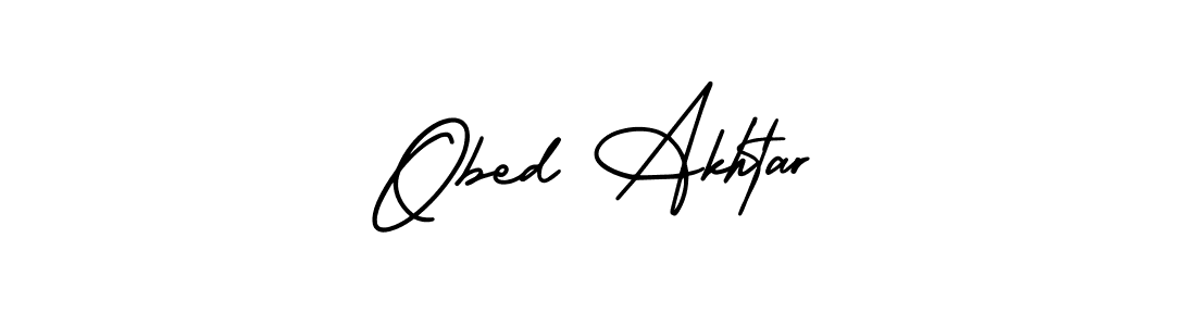 You should practise on your own different ways (AmerikaSignatureDemo-Regular) to write your name (Obed Akhtar) in signature. don't let someone else do it for you. Obed Akhtar signature style 3 images and pictures png