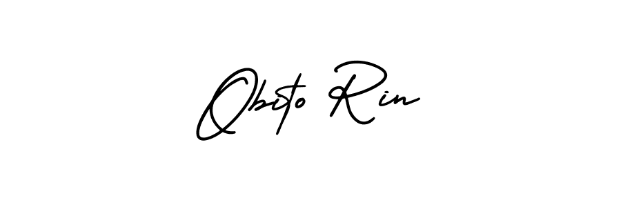 The best way (AmerikaSignatureDemo-Regular) to make a short signature is to pick only two or three words in your name. The name Obito Rin include a total of six letters. For converting this name. Obito Rin signature style 3 images and pictures png