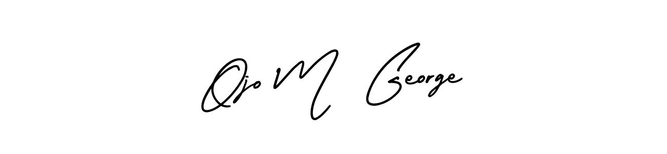 You should practise on your own different ways (AmerikaSignatureDemo-Regular) to write your name (Ojo M  George) in signature. don't let someone else do it for you. Ojo M  George signature style 3 images and pictures png