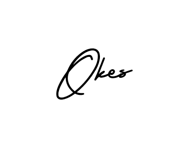 You should practise on your own different ways (AmerikaSignatureDemo-Regular) to write your name (Okes) in signature. don't let someone else do it for you. Okes signature style 3 images and pictures png