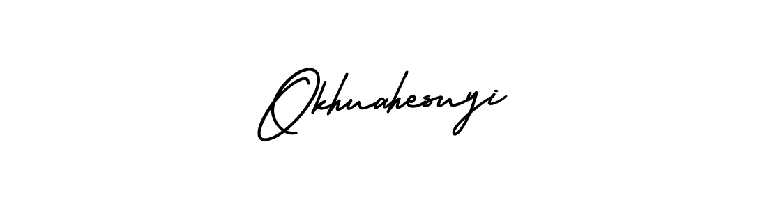 This is the best signature style for the Okhuahesuyi name. Also you like these signature font (AmerikaSignatureDemo-Regular). Mix name signature. Okhuahesuyi signature style 3 images and pictures png