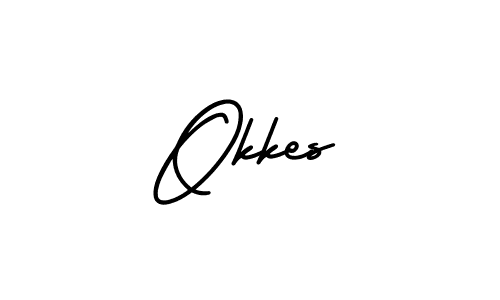 How to make Okkes name signature. Use AmerikaSignatureDemo-Regular style for creating short signs online. This is the latest handwritten sign. Okkes signature style 3 images and pictures png