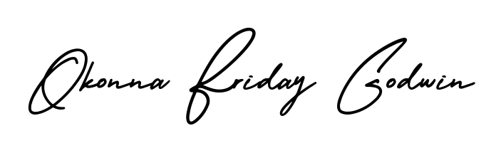 Looking for an artistic signature for Okonna Friday Godwin? The AmerikaSignatureDemo-Regular calligraphy style gives a sophisticated flow suitable for business cards and emails. Okonna Friday Godwin signature style 3 images and pictures png