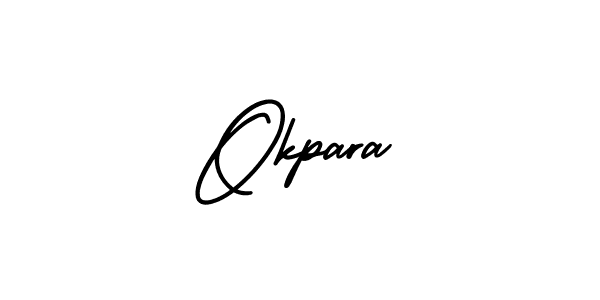 You should practise on your own different ways (AmerikaSignatureDemo-Regular) to write your name (Okpara) in signature. don't let someone else do it for you. Okpara signature style 3 images and pictures png