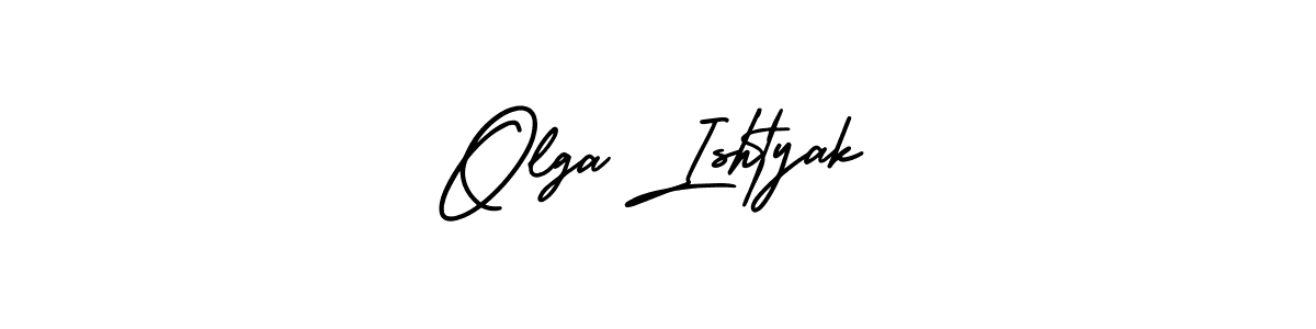 The best way (AmerikaSignatureDemo-Regular) to make a short signature is to pick only two or three words in your name. The name Olga Ishtyak include a total of six letters. For converting this name. Olga Ishtyak signature style 3 images and pictures png