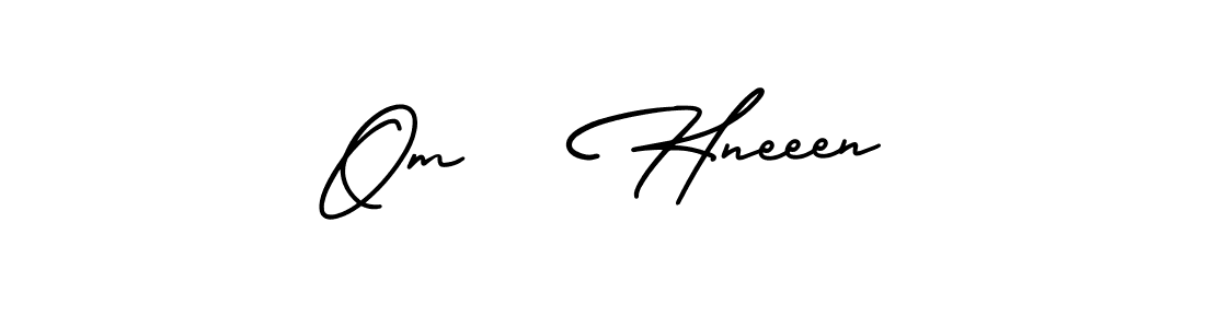 The best way (AmerikaSignatureDemo-Regular) to make a short signature is to pick only two or three words in your name. The name Om   Hneeen include a total of six letters. For converting this name. Om   Hneeen signature style 3 images and pictures png