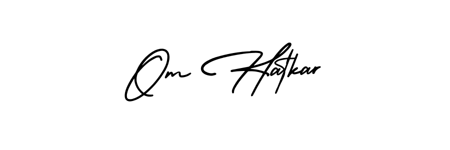 This is the best signature style for the Om Hatkar name. Also you like these signature font (AmerikaSignatureDemo-Regular). Mix name signature. Om Hatkar signature style 3 images and pictures png