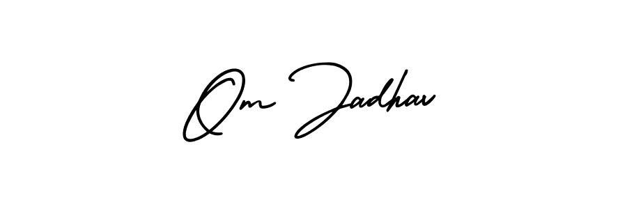 Similarly AmerikaSignatureDemo-Regular is the best handwritten signature design. Signature creator online .You can use it as an online autograph creator for name Om Jadhav. Om Jadhav signature style 3 images and pictures png