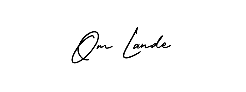 You should practise on your own different ways (AmerikaSignatureDemo-Regular) to write your name (Om Lande) in signature. don't let someone else do it for you. Om Lande signature style 3 images and pictures png